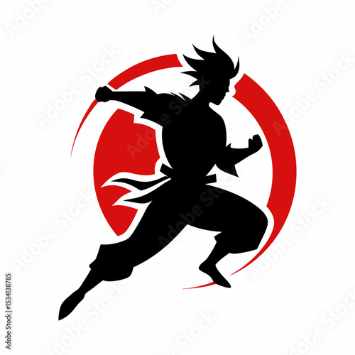 A silhouette image of a karate person