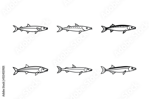 set of barracuda fish line art vector illustration