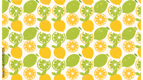 A vibrant citrus burst lemons and oranges create a refreshing pattern in a summer themed wallpaper