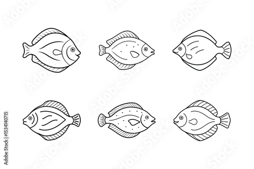  set of flounder fish vector illustration
