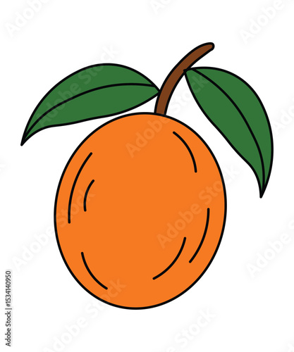 Cartoon Orange Fruit with Leaf