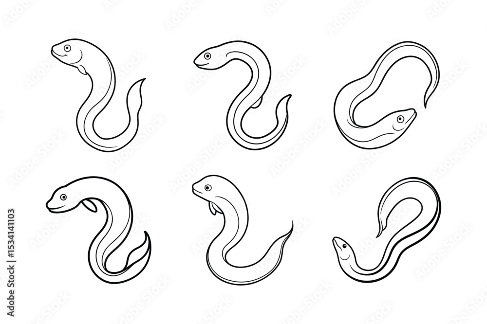 Fototapeta premium set of moray eel line art vector illustration