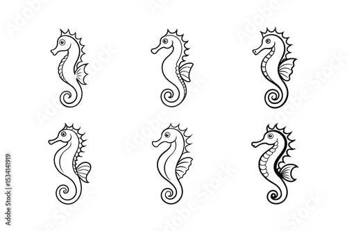 set of seahorse vector illustration