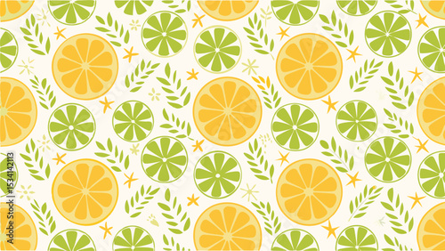 Zesty summer vibes citrus slices and botanical accents bring a refreshing colorful energy Flat