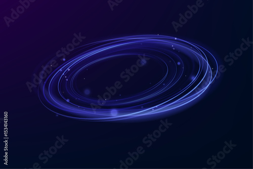 Blue neon ring. Glowing circle. Glow effect. Round light frame. abstract light lines of movement and speedAbstract light lines of movement and speed. light blue ellipse