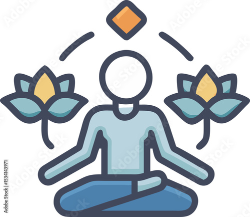 Outlined Buddha Meditating Icon with Lotus and Halo