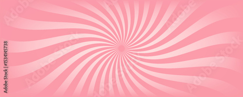 Candy color sunburst background. Abstract pink cream sunbeams design wallpaper. Colorful spinning lines for template, banner, poster, flyer.