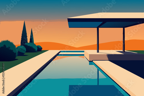 swimming pool at sunset