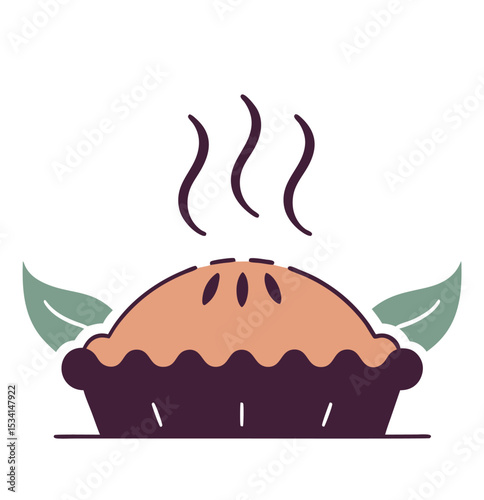 America's most popular apple pie.  Whole homemade fruit pie. Vector color realistic illustration. Pie Icon on Transparent Background.