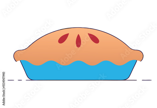 America's most popular apple pie.  Whole homemade fruit pie. Vector color realistic illustration. Pie Icon on Transparent Background.