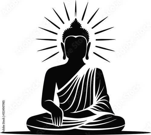 Silhouette of Meditating Buddha with Radiant Aura