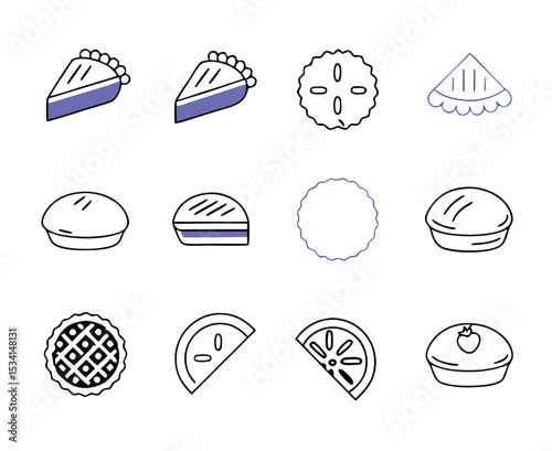 Apple pie icons set vector, Food dessert, American apple. Bakery Line Icons Set, Editable Stroke. Pixel Perfect. For Mobile and Web. Contains such icons as Bakery, Food, Restaurant, Pizza, Apple pie.