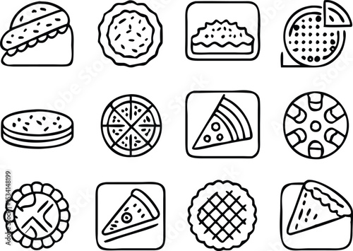 Apple pie icons set vector, Food dessert, American apple. Bakery Line Icons Set, Editable Stroke. Pixel Perfect. For Mobile and Web. Contains such icons as Bakery, Food, Restaurant, Pizza, Apple pie.