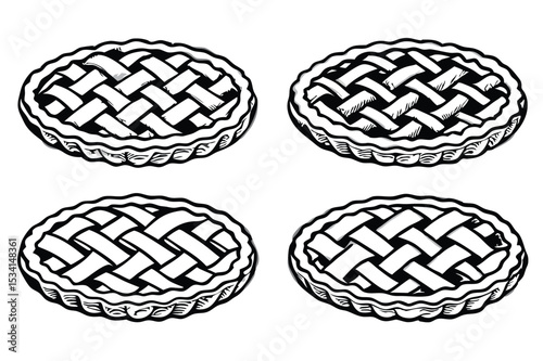 America's most popular apple pie.  Whole homemade fruit pie. Vector color realistic illustration. Pie Icon on Transparent Background.