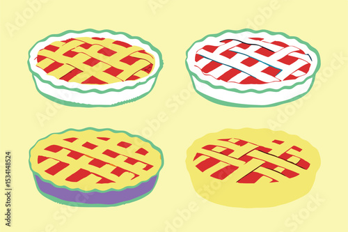 America's most popular apple pie.  Whole homemade fruit pie. Vector color realistic illustration. Pie Icon on Transparent Background.