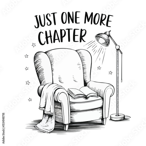Relaxing 'Just One More Chapter' Cozy Reading Nook Coloring Page