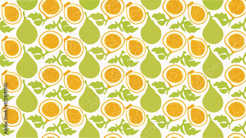 Whimsical delight Pears and passion fruit dance in a playful pattern evoking summer joy light and