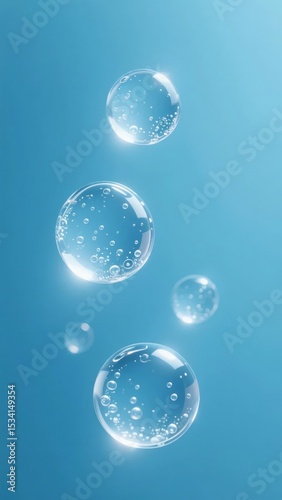 Bubbles Floating in Blue Liquid
