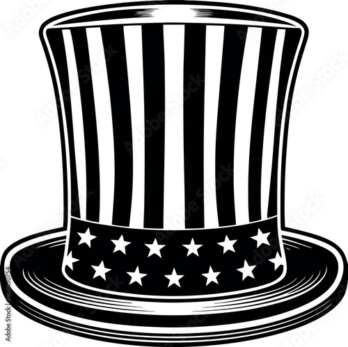 Striped top hat with stars patriotic design silhouette vector illustration