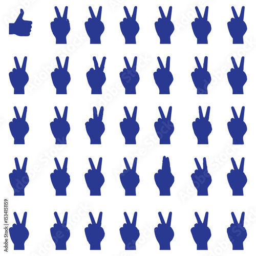 Hand gestures silhouette mega set in flat graphic design. Collection elements of different expression human arm, open palm, heart shape, finger up, peace, rock, rude signs, fist. Illustration.