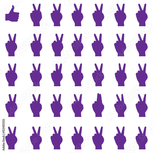 Hand gestures silhouette mega set in flat graphic design. Collection elements of different expression human arm, open palm, heart shape, finger up, peace, rock, rude signs, fist. Illustration.