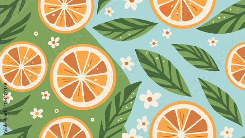 Celebrate summer with citrus slices and floral accents perfect for a fresh and vibrant background