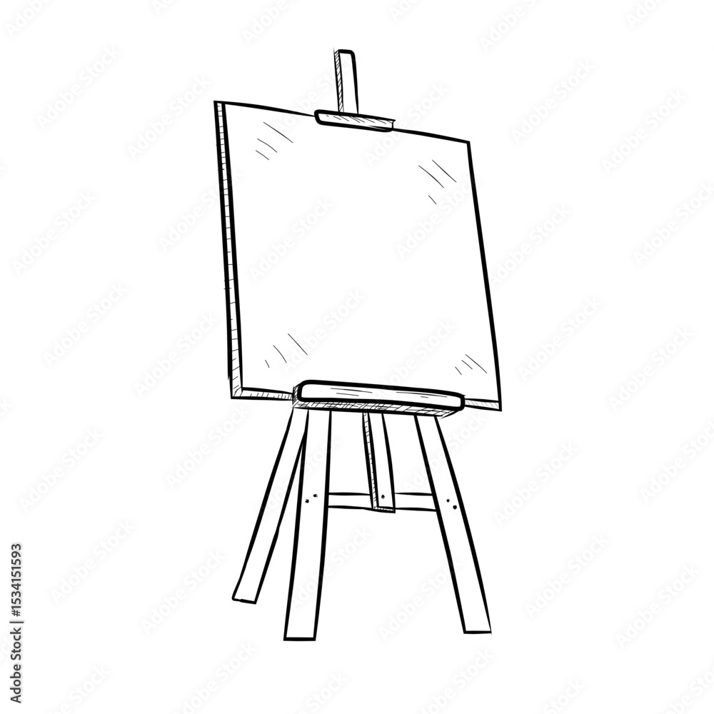 wooden easel with blank canvas vector sketch line art hand drawn illustration 