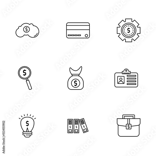 Line Art Finance and Banking Icon Set Collection