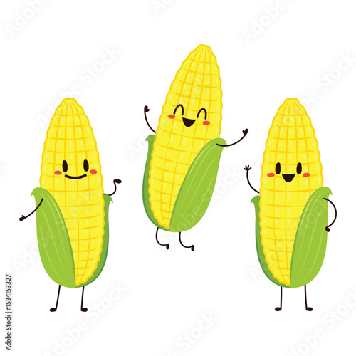 Corn cartoon vector. Cute vegetable vector character isolated on white. Corn mascot.
