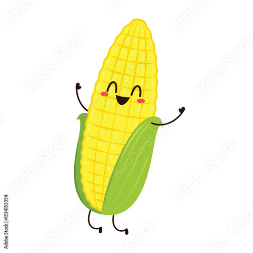 Corn cartoon vector. Cute vegetable vector character isolated on white. Corn mascot.