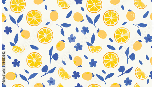 Captivating citrus garden pattern offering freshness and vibrancy in a delightful summer theme flat