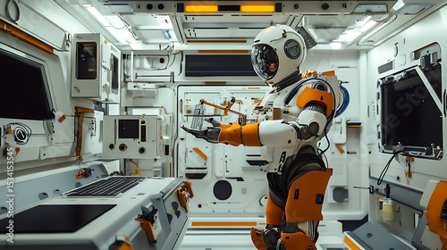 Fototapeta Naklejka Na Ścianę i Meble -  Robot in a Futuristic Space Station Interior