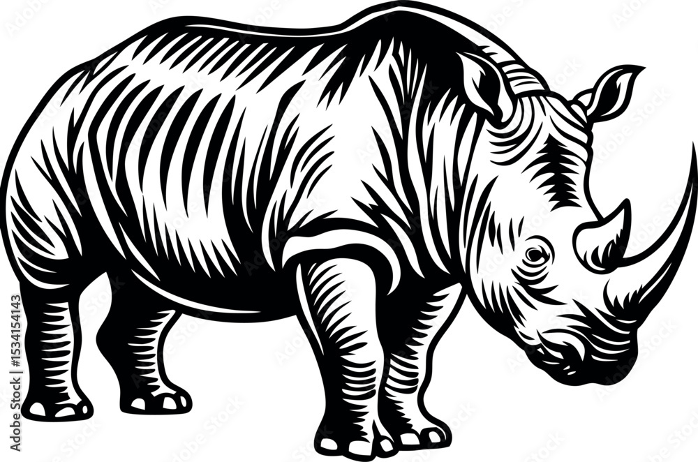 Obraz premium Detailed rhinoceros standing side view silhouette vector illustration