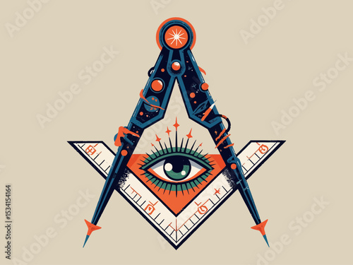  Illuminati meeting, all seeing eye pyramid, concept of secret societies  Square and Compass