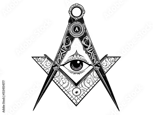  Illuminati meeting, all seeing eye pyramid, concept of secret societies  Square and Compass