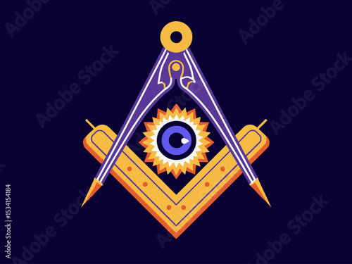 Illuminati meeting, all seeing eye pyramid, concept of secret societies  Square and Compass