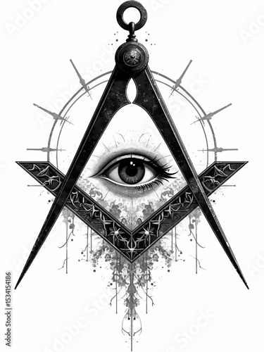  Illuminati meeting, all seeing eye pyramid, concept of secret societies  Square and Compass