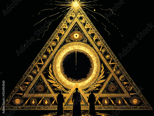  Illuminati meeting, all seeing eye pyramid, concept of secret societies  Square and Compass