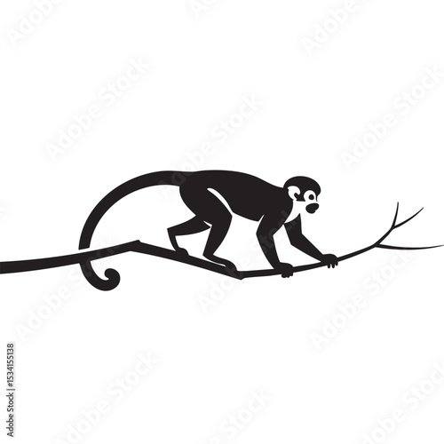 Squirrel Monkey Silhouette Elegant Vector Illustration of a Primate on a Branch