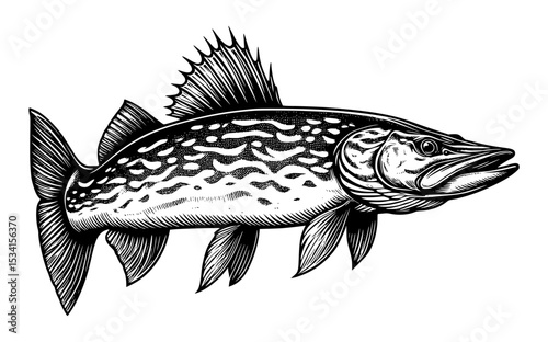 black and white pike fish vector