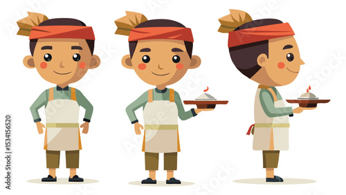 Street Food Vendor Character Turnaround Model Sheet – Cartoon Vector Pose Sheet