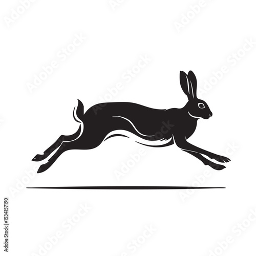 Elegant Running Hare Silhouette Vector Illustration of a Leaping Hare