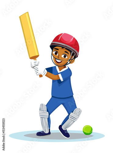 Portrait of boy hitting a shot During a Cricket Game