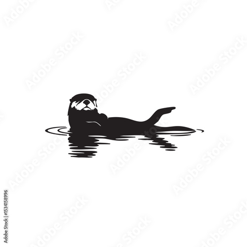 Elegant Otter Silhouette A Serene Aquatic Mammal Illustration