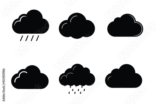 Black cloud icons representing weather conditions and storms