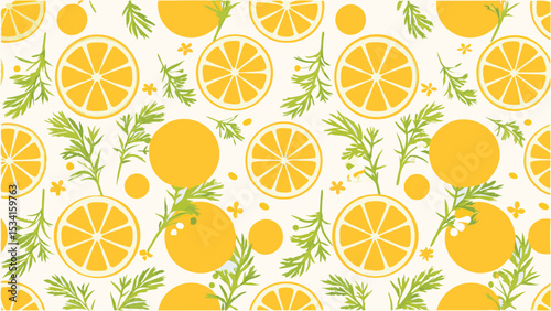 A vibrant citrus garden of sliced oranges and flourishing foliage a summer delight flat vector soft