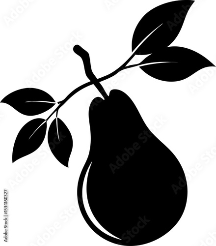 Silhouette of a pear on a twig on a white background