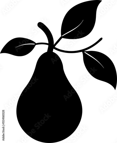 Silhouette of a pear on a twig on a white background
