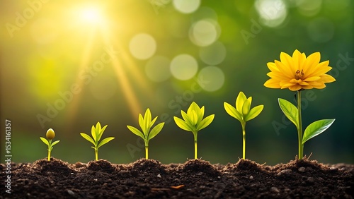 Flower growth stages from seed to bloom gardening concept
