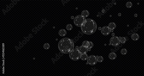 A set of colourful soap bubbles for creating designs. Isolated, transparent, realistic soap bubbles on a black background. Bubble,bulbashka. PNG